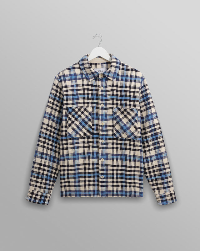 Whiting - Ecru And Blue Strand Check Overshirt
