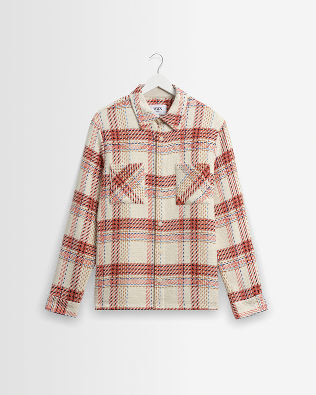 Whiting - Ecru And Red Plaid Weave Overshirt