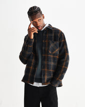 Whiting And Orange Drawn Check Wool Overshirt