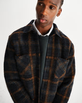 Whiting And Orange Drawn Check Wool Overshirt