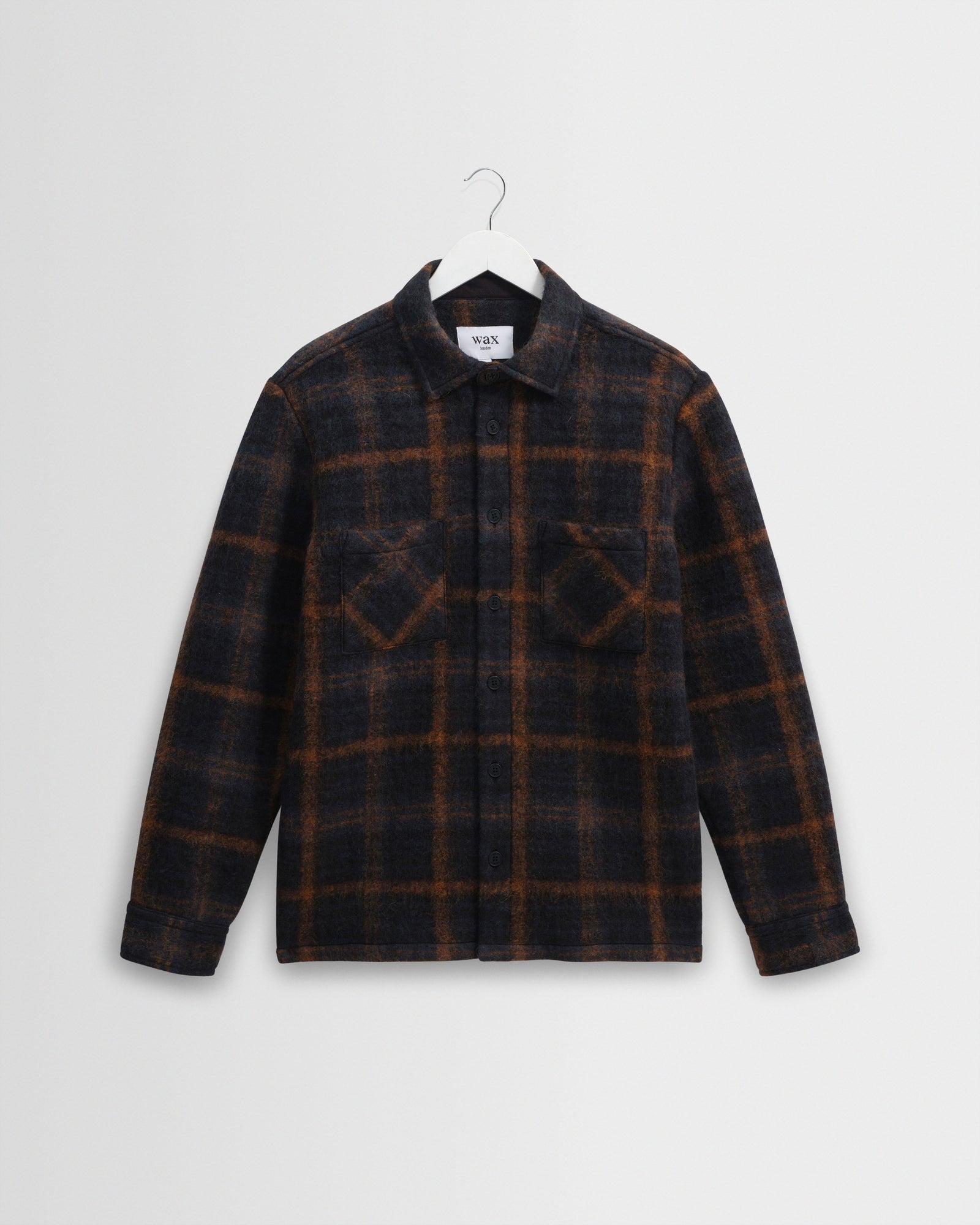 Whiting And Orange Drawn Check Wool Overshirt
