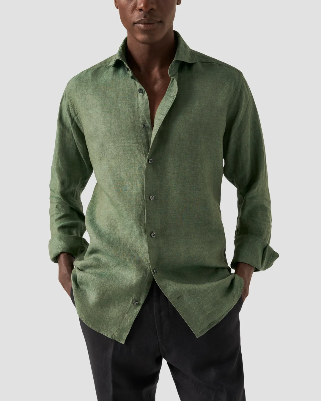 Dark Green Linen Twill Shirt Eton