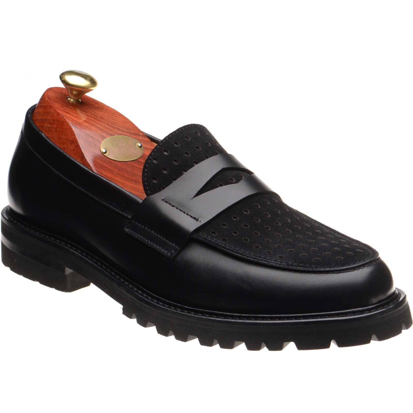Wildsmith Model 55D mens two-tone rubber-soled loafers in black calf