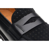 Wildsmith Model 55D mens two-tone rubber-soled loafers in black calf