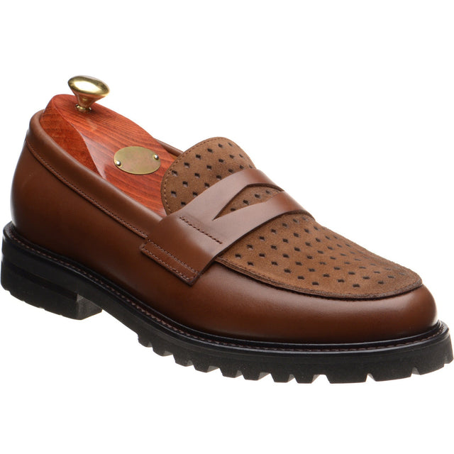 Wildsmith Model 55D mens two-tone rubber-soled loafers in cognac calf