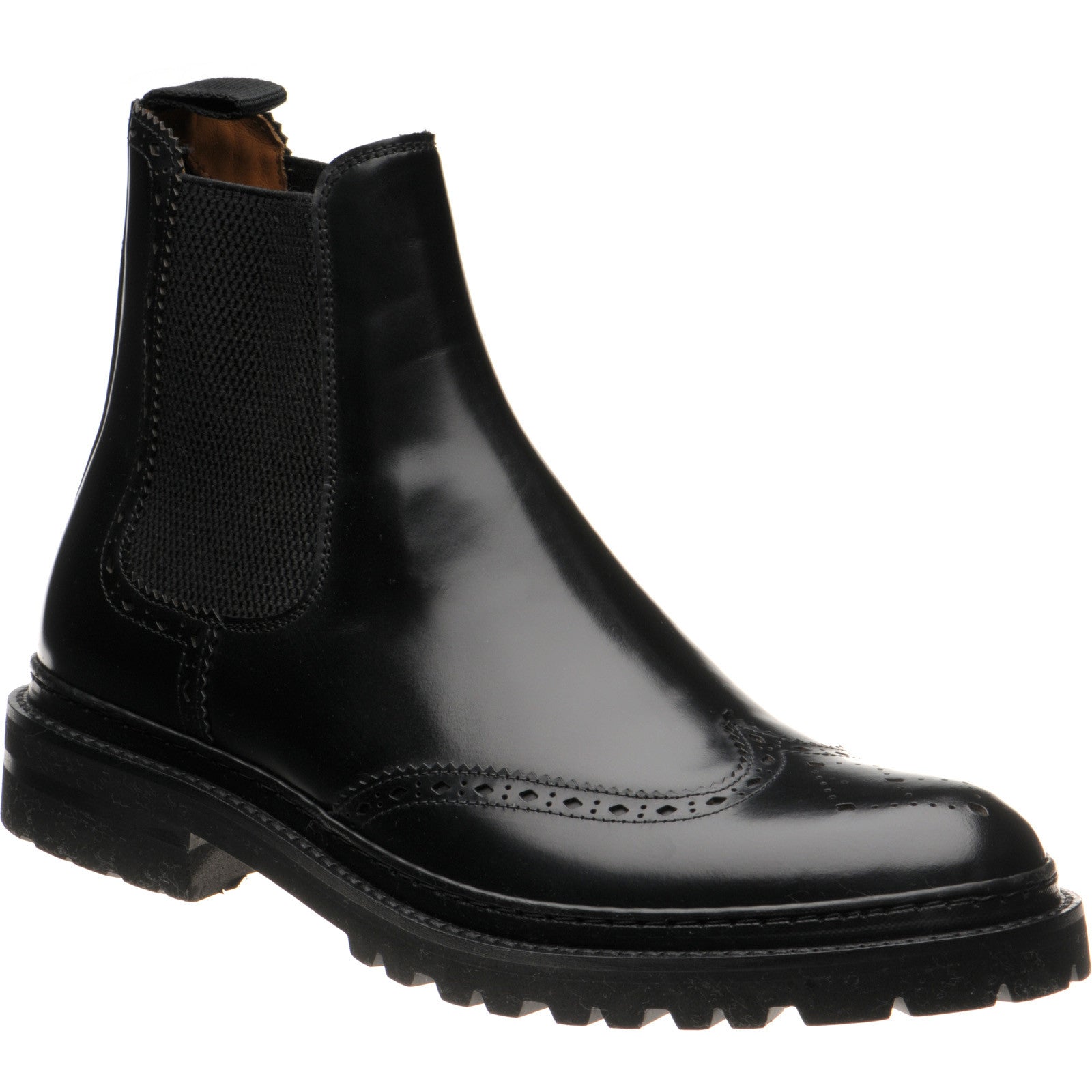 Wildsmith Model 78 mens rubber-soled brogue boots in black polished