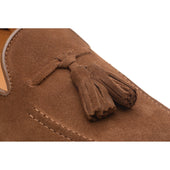 Wildsmith Model 82 mens tasselled loafers in dark tan suede