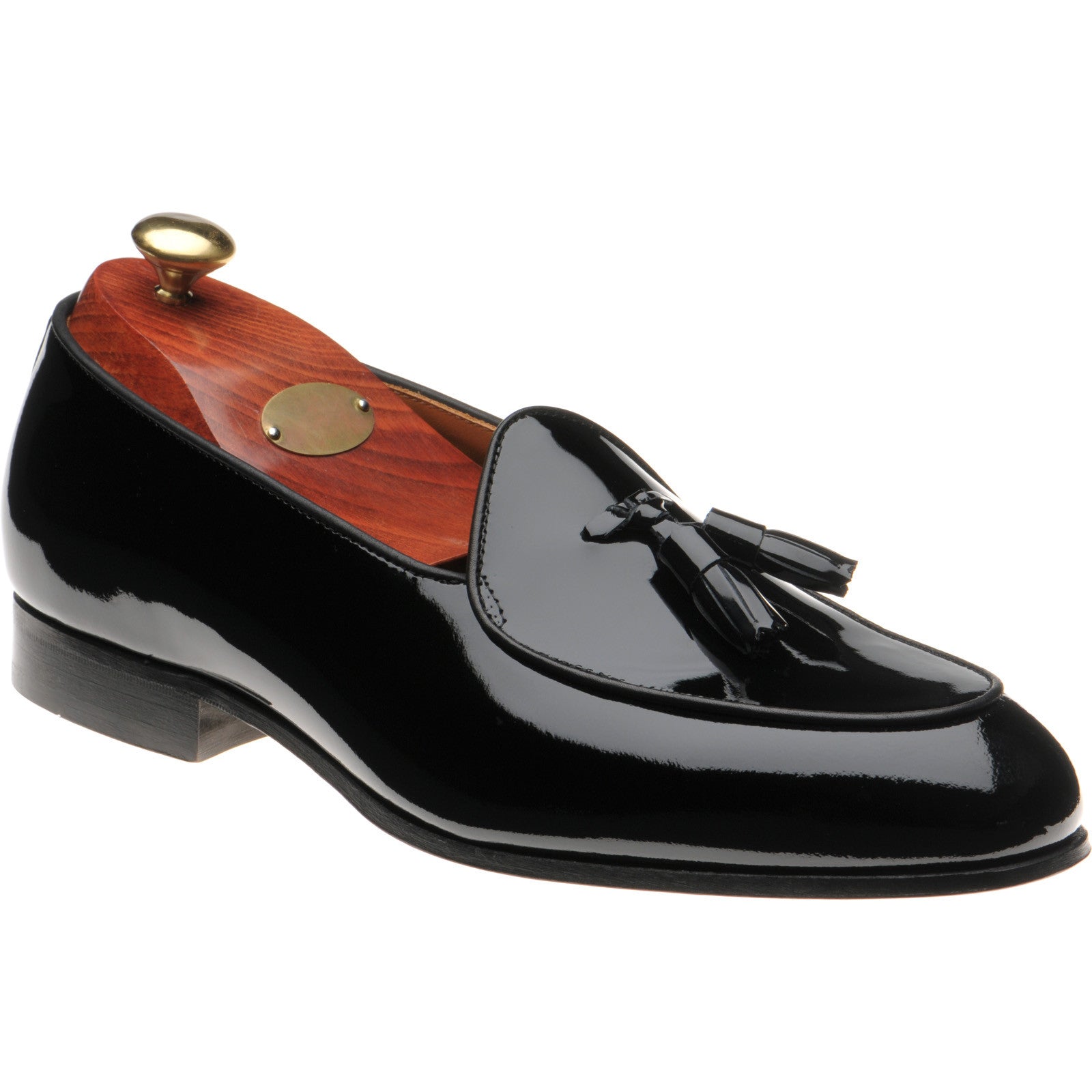 Wildsmith Model 88 mens tasselled loafers in black patent