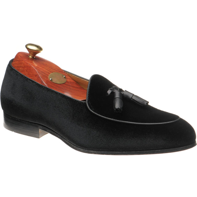 Wildsmith Model 88 mens tasselled loafers in black velvet