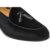 Wildsmith Model 88 mens tasselled loafers in black velvet