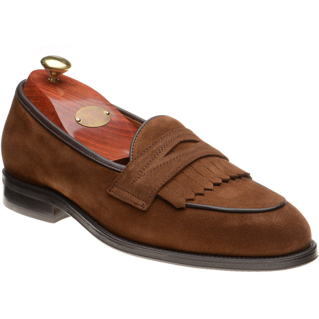 Wildsmith Model 8 mens loafers in dark tan suede