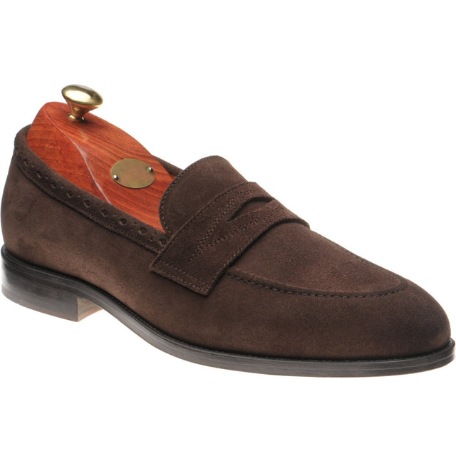 Wildsmith Model 98 mens loafers in dark brown suede