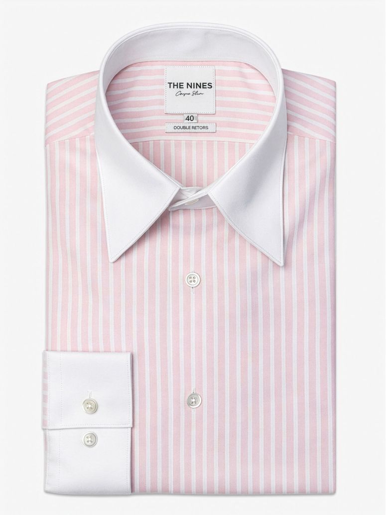 Winchester French Collar Shirt With Pink Stripes