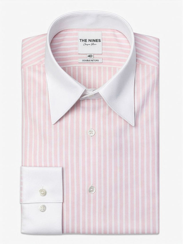 Winchester French Collar Shirt with Pink Stripes