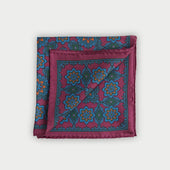 Wine & Blue Large Floral Silk Pocket Square