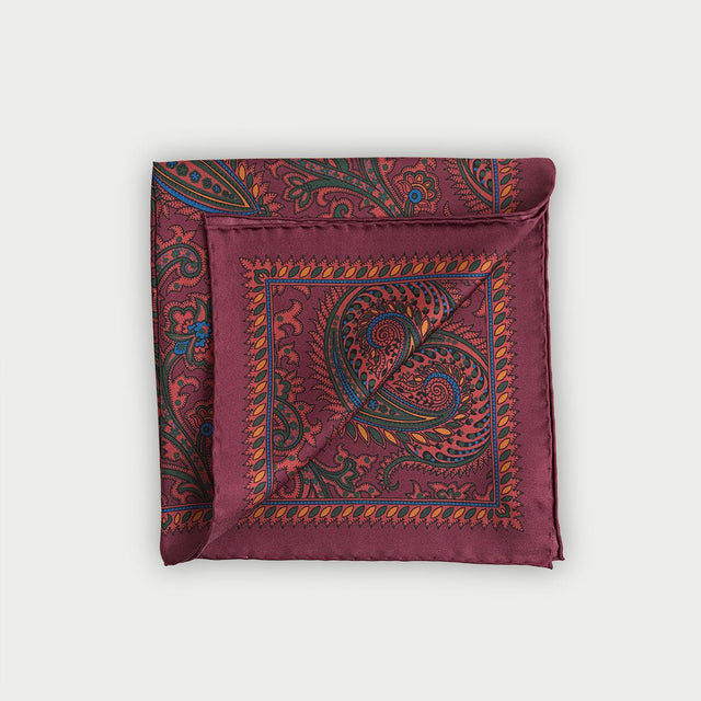 Wine Floral Paisley Silk Pocket Square