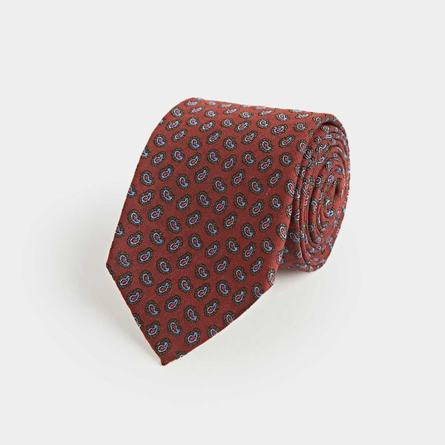 Wine Silk Tie With Micro Paisley Motif