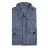 Herringbone Wool Tweed Button Cuff Safari Shirt In