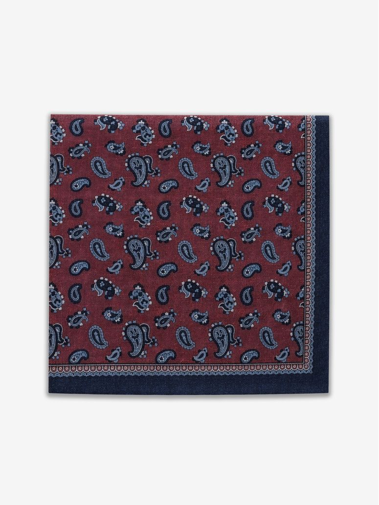 Red Wool Pocket Square With Paisley Pattern