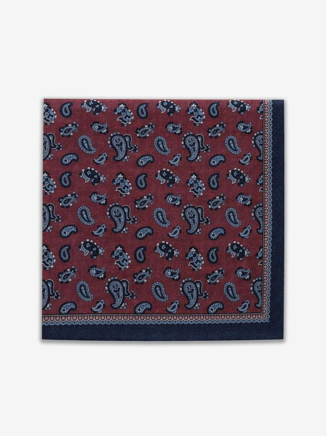 Red wool pocket square with paisley pattern