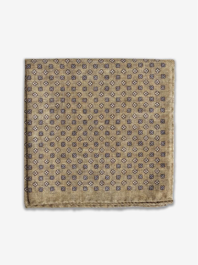 Beige Wool Suit Pocket Square With Small Patterns