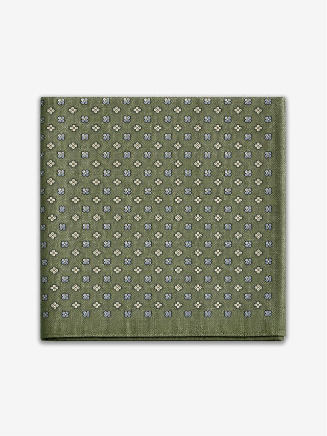 Green wool suit pocket square with small patterns