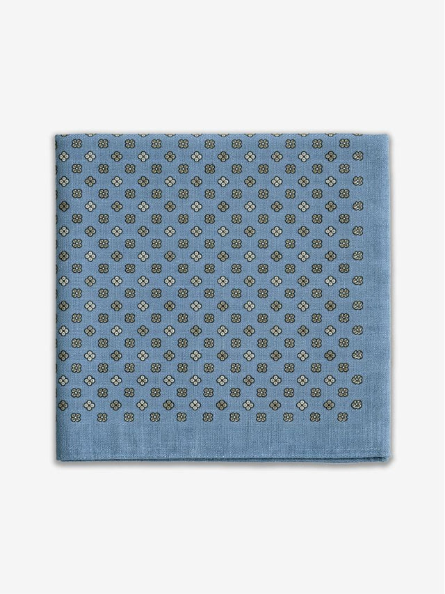 Sky blue wool suit pocket square with small patterns
