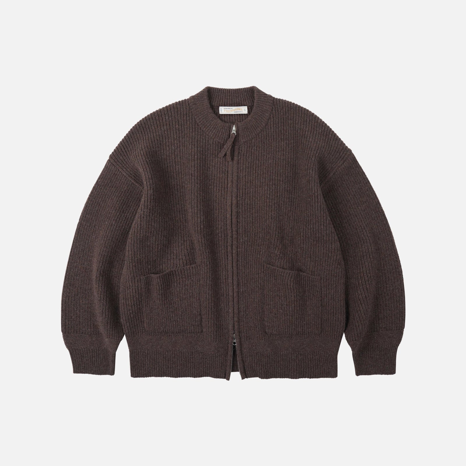 Wool Deck Zip Up Cardigan Choco Brown