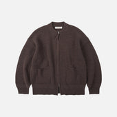 WOOL DECK ZIP UP CARDIGAN - CHOCO BROWN
