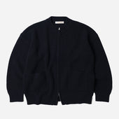 WOOL DECK ZIP UP CARDIGAN - NAVY