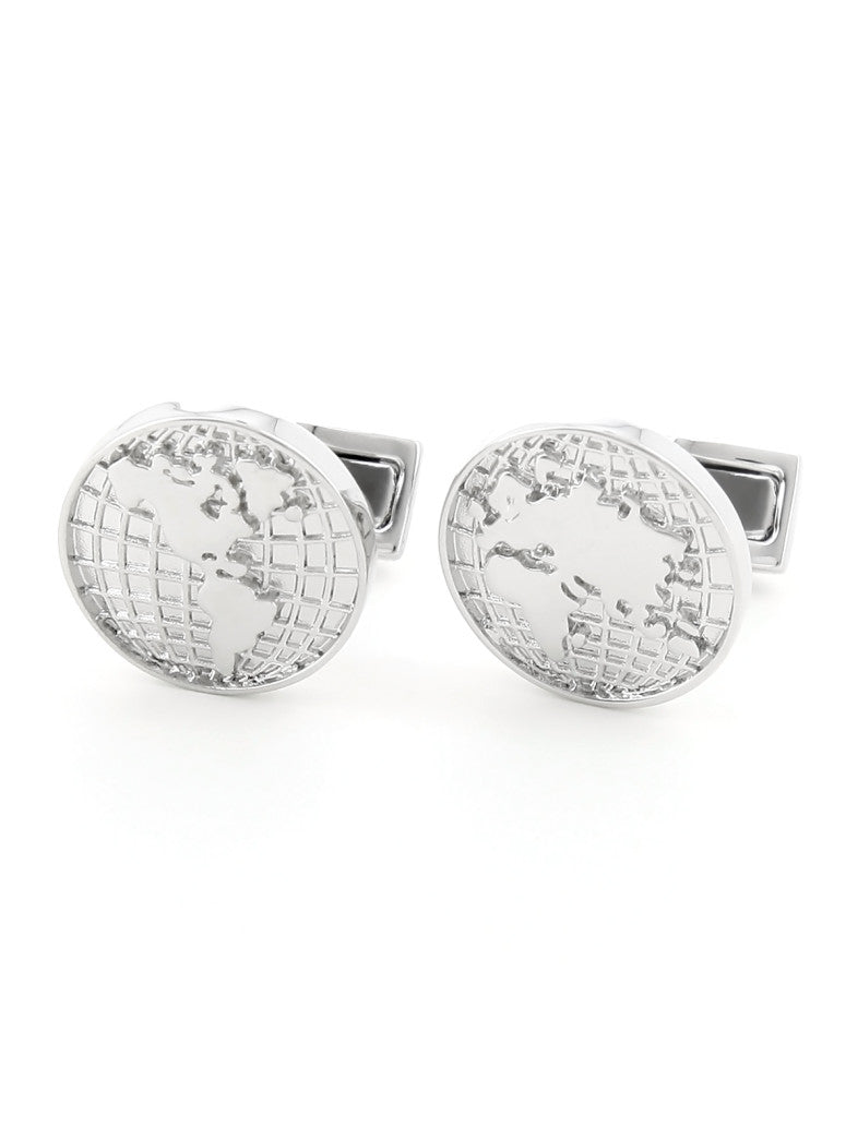 World Map Rhodium Cufflinks Globe Trotter Ii