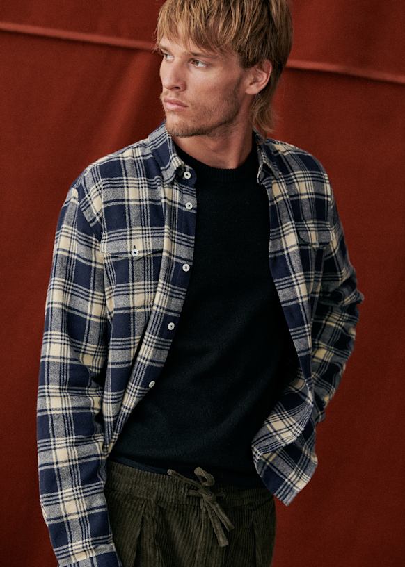 Barney Flannel Shirt - Tile Navy Ecru