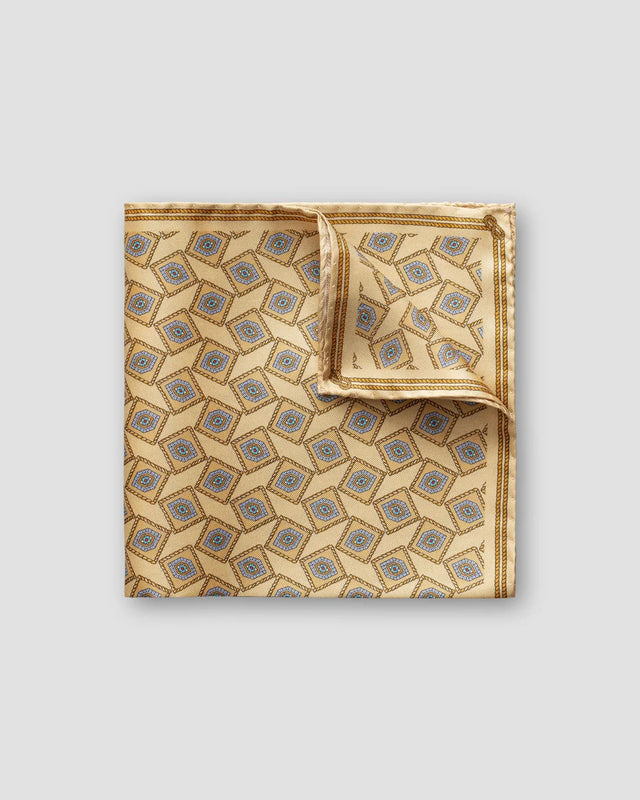 Yellow Geometric Print Silk Pocket Square