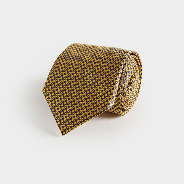 Yellow & Navy Houndstooth Silk Tie