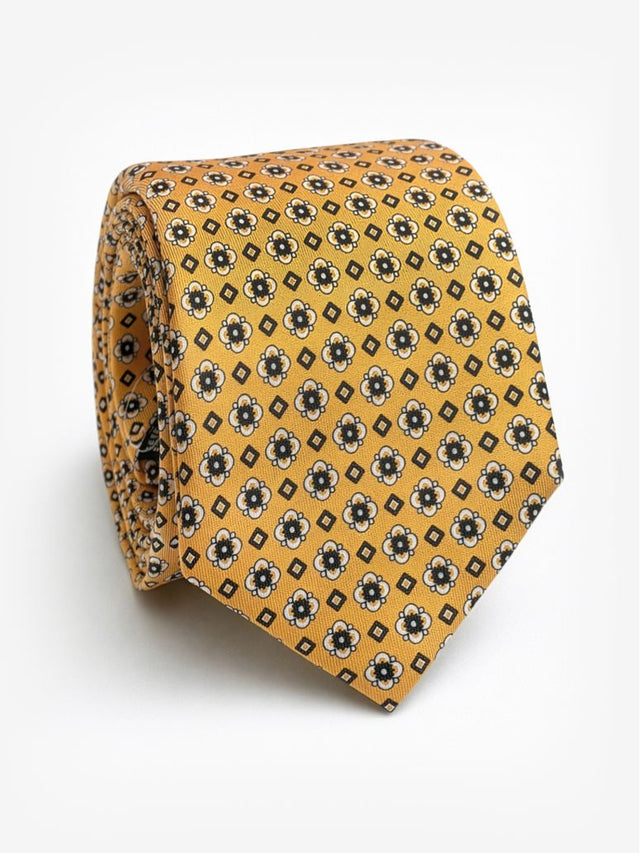 Yellow Silk Tie with Retro Patterns