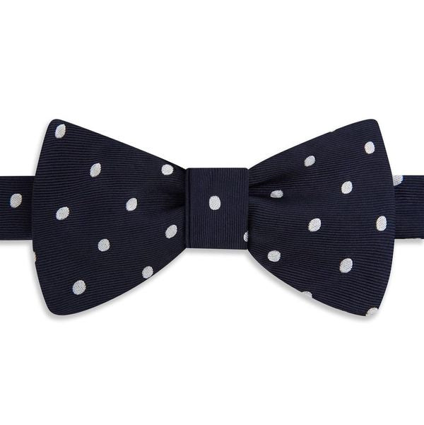 Navy White Churchill Spot Woven Silk Bow Tie