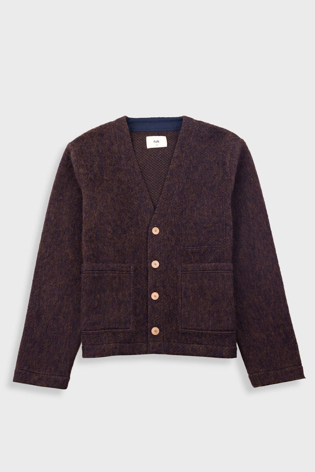 Pocket Cardigan - Navy Espresso Brushed Wool
