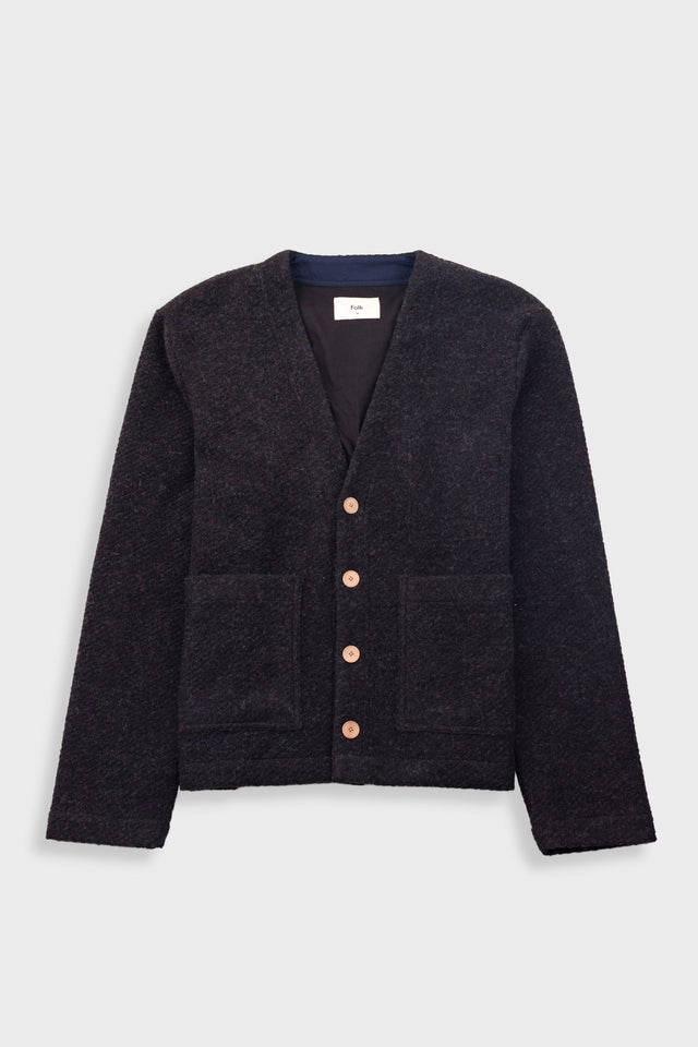 Pocket Cardigan - Charcoal Wool Twill