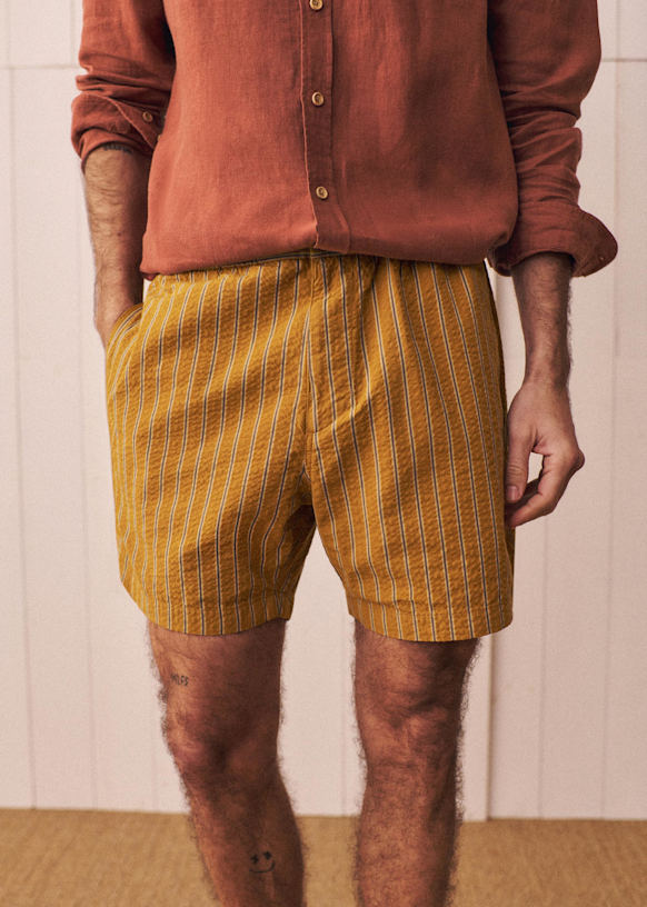 Beckett Short - Mustard Grey Stripes