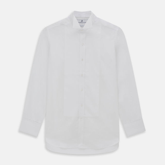 White Cotton Dress Shirt with Wing Collar and Double Cuffs
